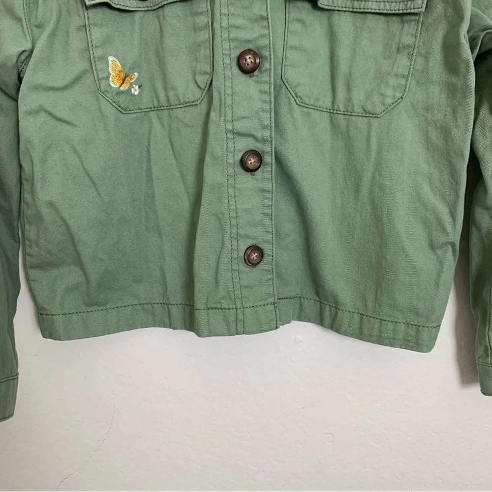 Oshkosh Girls Size 14 Button Front Shirt Shacket Jacket Embroidered Butterfly